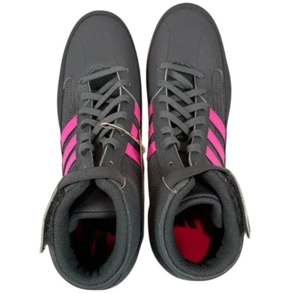 Adidas Wrestling Shoes Men Size 11.5 High Top Pink Stripes Black Gray